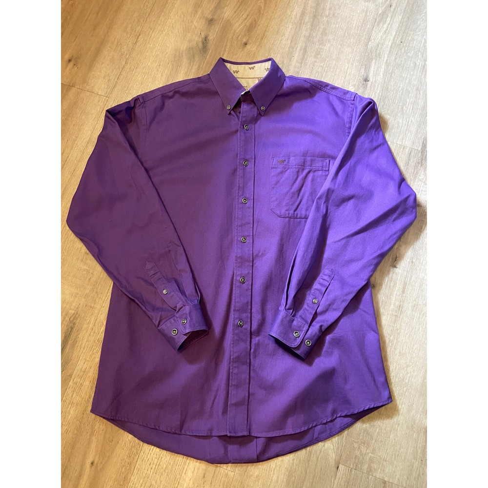 King Ranch Button Down Shirt Large Purple Long Sleeve Twill Western Cowboy